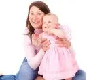 Mom and Baby girl posing infront of white background