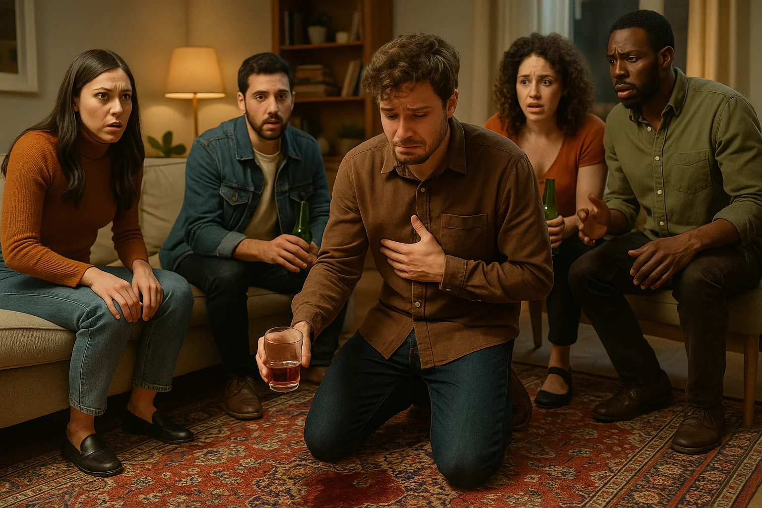 Man spills drink to be cleaned on rug in Hamilton Ontario